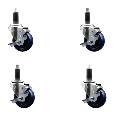 Service Caster 3.5'' Solid Poly Swivel 1-1/8'' Expanding Stem Caster Set with Brake, 4PK SCC-EX20S3514-SPUS-TLB-118-4